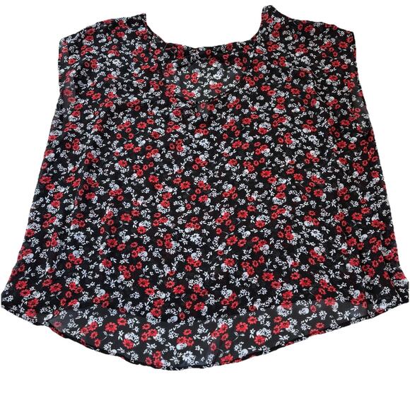 Torrid Black Skull & Roses Chiffon Back Bow Sheer Blouse with Red Jacket Size 2X - Picture 8 of 16